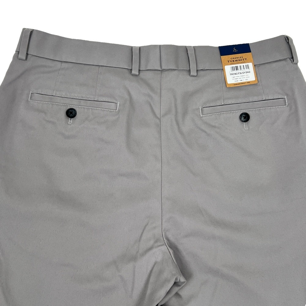 Charles Tyrwhitt Classic Fit Dress Pants 34x32 Light Gray Non-Iron Flat Front - Picture 4 of 10